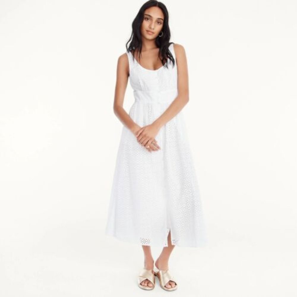 J. Crew White Eyelet Midi Dress